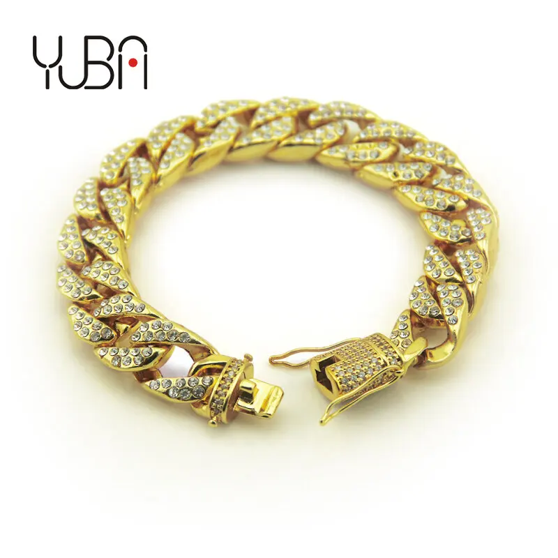 

Hip Hop Bling Iced Out Men's Rapper Bracelet Full Rhinestone Miami Cuban Link Chain Bracelet for Men luxury bracelet