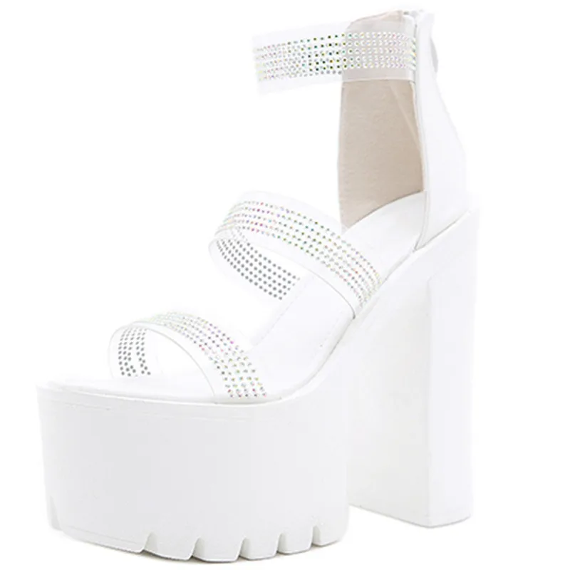 

Dropshipping Custom Logo New Arrival Female Mixed Color Zipper Platform High Heel Sandals Women Elegant Design Party Shoes