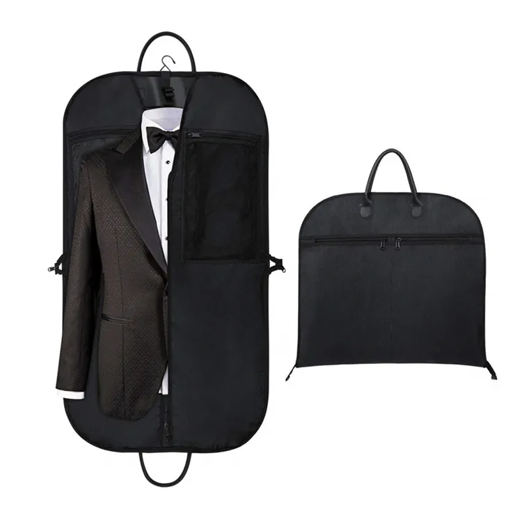

43" Black Foldable Durable Thick Oxford Organizer Travel Suit Garmen Bag with Zipper Pockets and Carry Handles for Storage, Customized