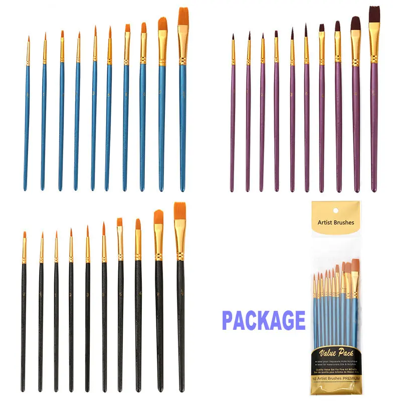 10pcs/set Fine Tip Details Artist Paint Brush Set Oil Watercolour