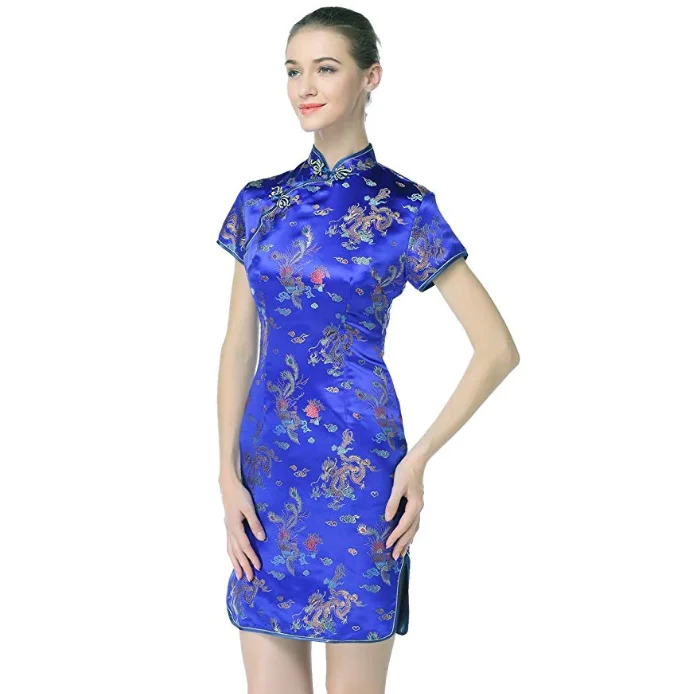 
Elegant High Quality Short Sleeve Cheongsam Modern Women Casual Dress 