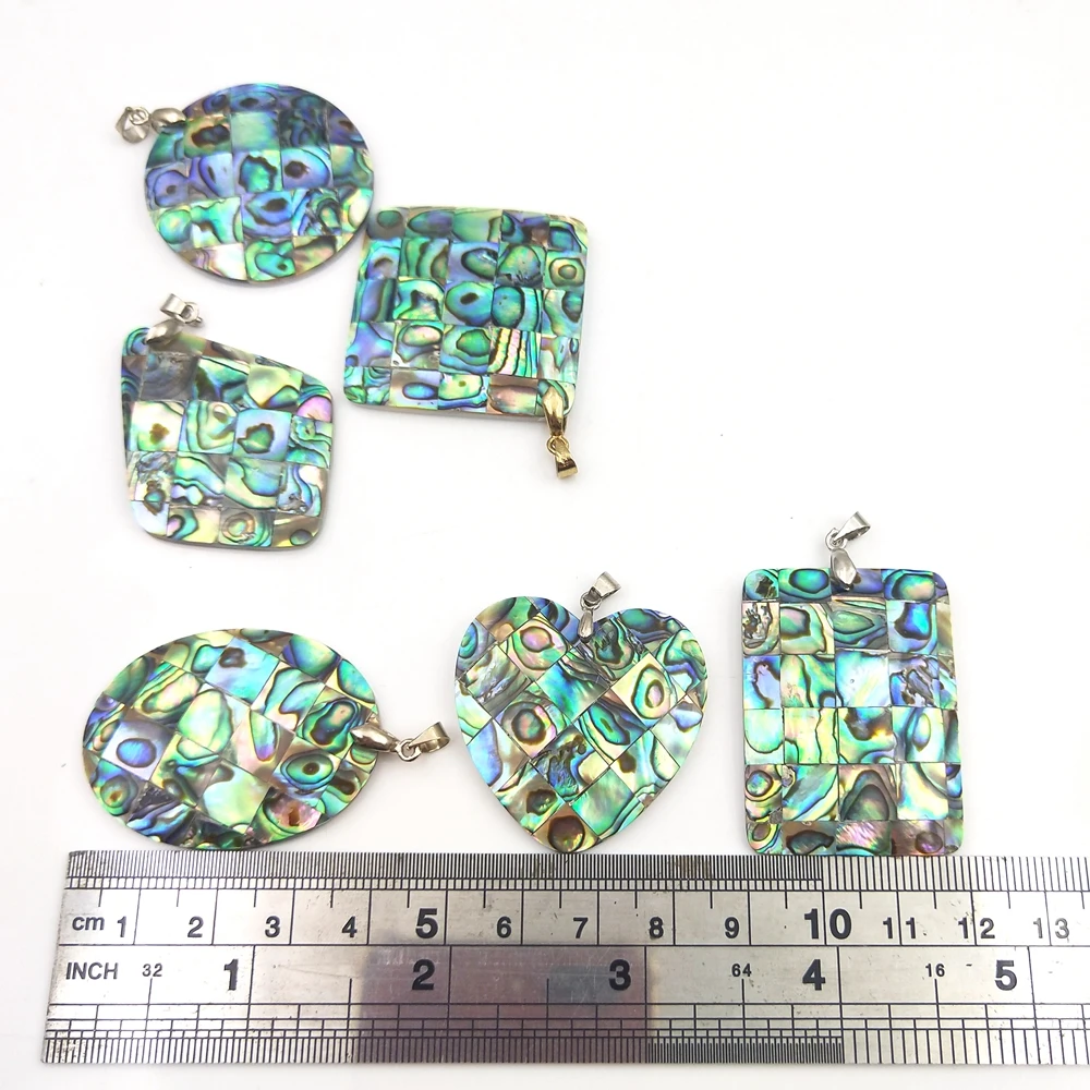 

2021 Hot selling womens fashion geometric abalone shell pendant necklaces jewelry heart/oval/round/square shape charms necklaces, Multi