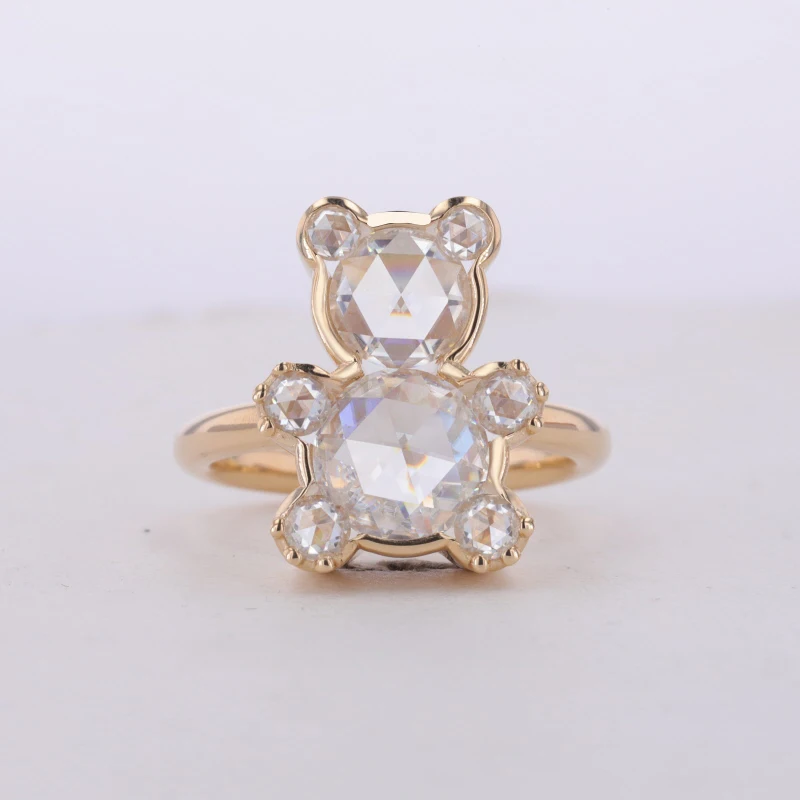 

Cute animal 14k gold little bear ring single rose cut moissanite lovely bear ring for women children jewelry
