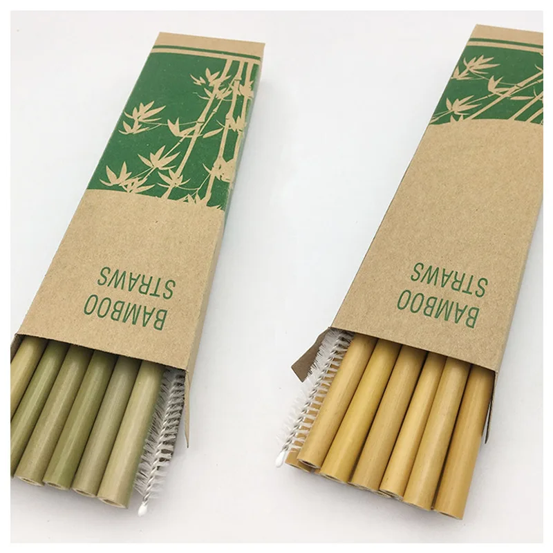 

H324 Custom Logo Wholesale With Brush Cleaner Organic Straw Eco Friendly Reusable Beverage Drinking Bamboo Straws, 2 colour
