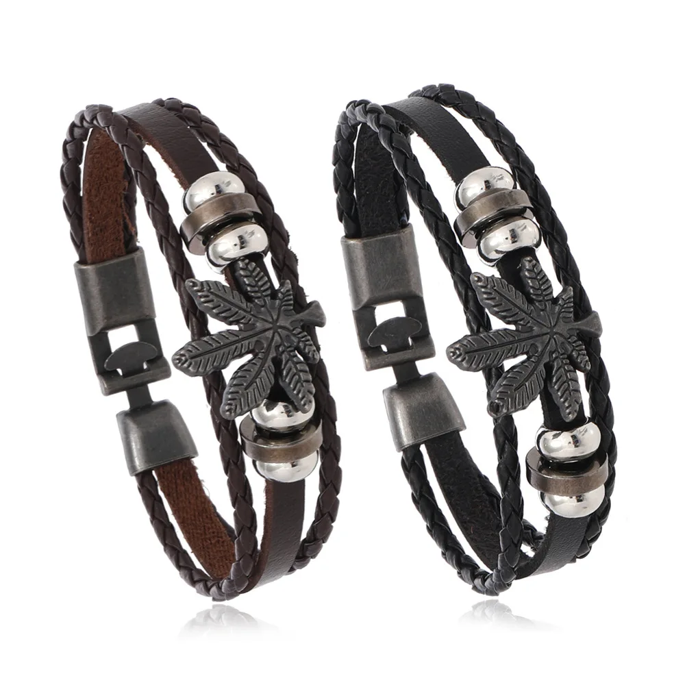 Fashion Jewelry Simple Retro Woven Personalized Trend Maple Leaf Leather bracelet