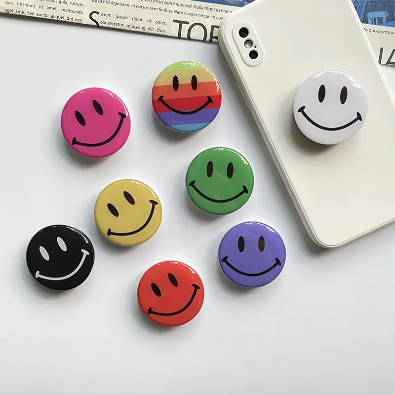 

Round Smiley Face Stand Epoxy Phone Holder Ring Sublimation Diy Women Grip Mobile Phone Socket Custom Logo