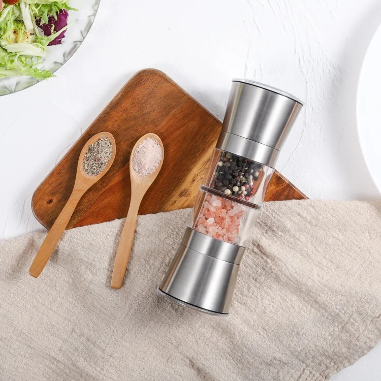 

2 in 1 salt and pepper grinder 18/8 304 Stainless steel Pepper Grinder Mill, Customized available