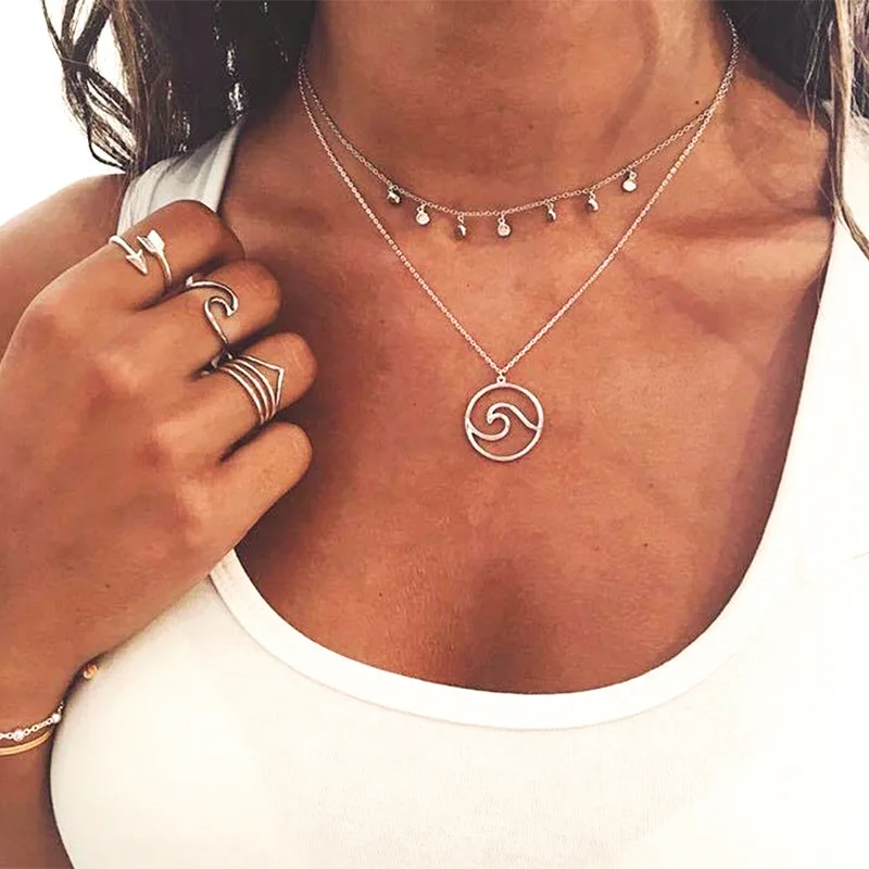 

Geometric style collars Hot sequins round stainless steel necklace, As picture