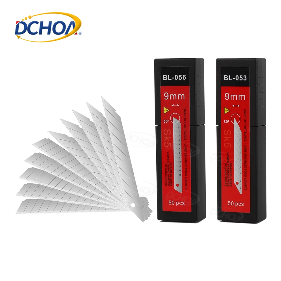 

DCHOA 9mm 50pcs/box Carbon Steel Utility Knife Spare Blade Vinyl Cutting Knife Blade