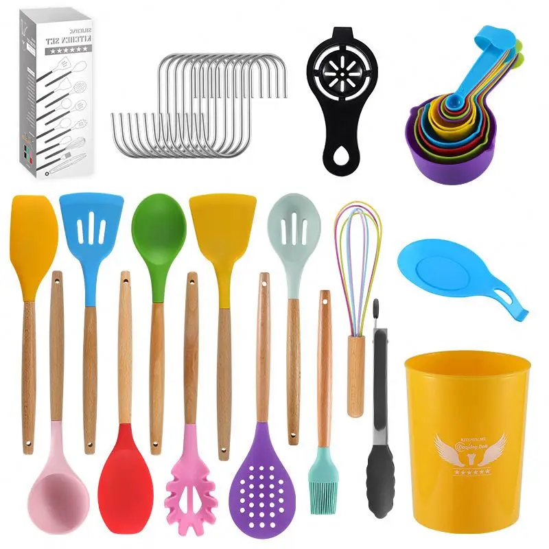 

10PCS Food Grade Yellow Cooking Utensils Set Heat Resistant Non-Stick Cooking Utensils With Storage Box Silicone Kitchenware