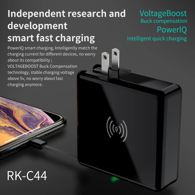 Fold design 3 in 115w fast charge wireless charger stand 10000mah fast charging adapter Wireless Powerbank for all phones RK-C44 - ANKUX.COM