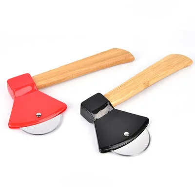 

Stainless Steel Axe Pizza Cutter With Bamboo Handle Round Pizza Cutter Kitchen Gadgets