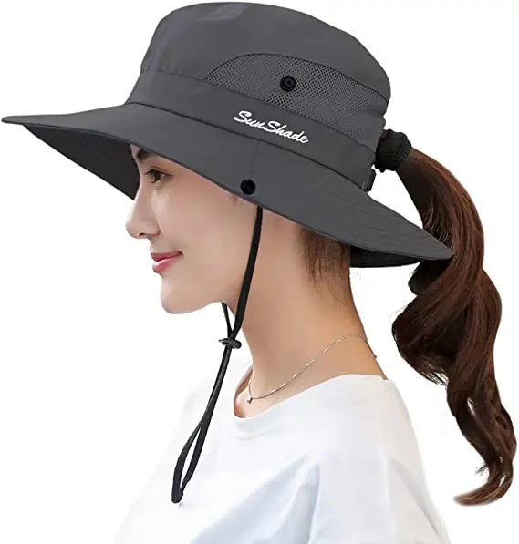 

Free shipping Women's Sun Hat UV Protection Foldable Mesh Wide Brim Beach Fishing ponytail hole bucket hat velour ponytale hat, Many
