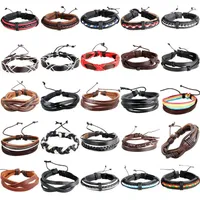 

Wholesale 60 PCS Mixed Braided Multilayer Genuine Leather Cuff Wrap Adjustable Bracelets For Men