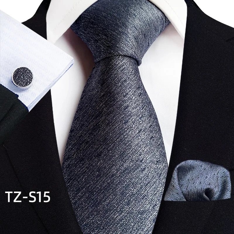 

New Classic Gray Men's Silk Ties for Men 8cm Width Business Wedding Accessories Fashion Necktie Set Hanky Cufflinks Gift