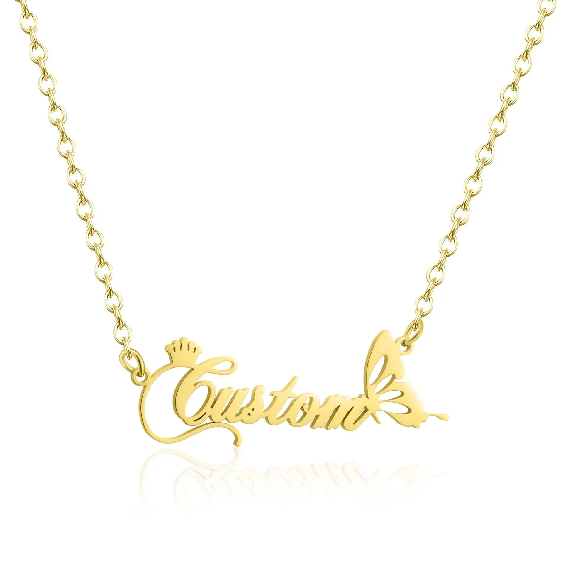 Personalized DIY Name Letter Stainless Steel Pendant Necklace for Girls Classic Style with Delicate Butterfly Chain