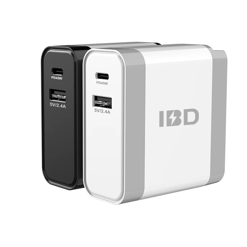 

Dual Port Output Pd Quick Charger Usb Type C 45w Wall Charger With US EU UK Plug For Fast Charging