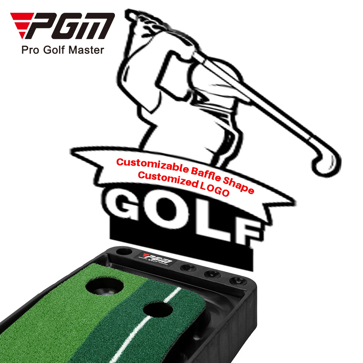 

PGM Custom Golf Putting Mat Indoor Black Rubber Golf Putting Trainer-3M with automatic ball return