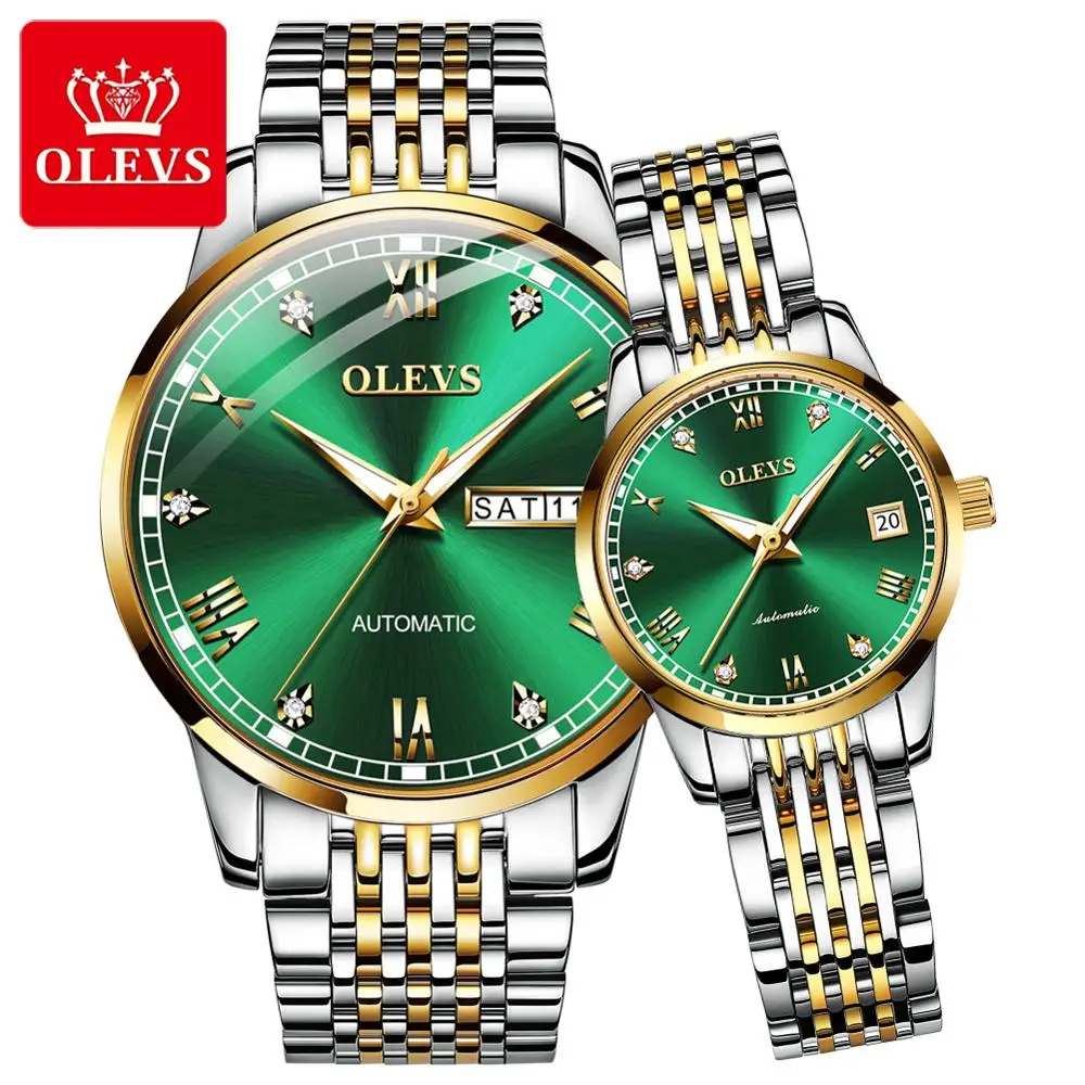 

OLEVS Brand Auto Mechanical WristWatch For Lover Water Resistant Feature Auto Day/ Date Watch For Couple Valentine Watch, 5 colors to choice
