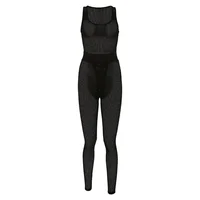 

women sexy two pieces set outfit mesh fabric see-through strapless sleeveless bodysuit + leggings slim pants tracksuits