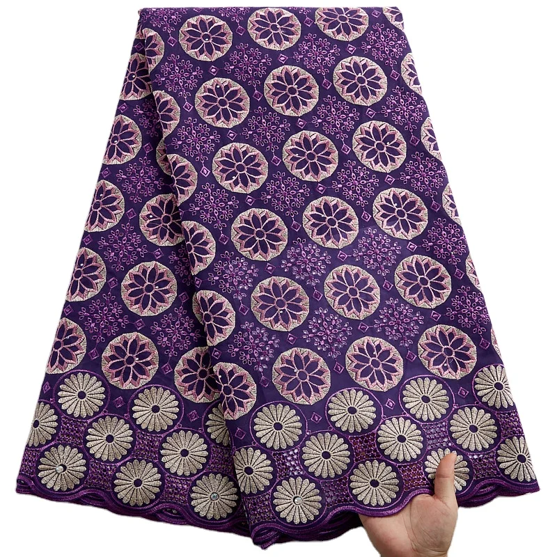 

2385 Free Shipping Purple Nigerian Swiss Voile Lace Fabric African Embroidery Swiss Cotton Lace Fabric, Cupion