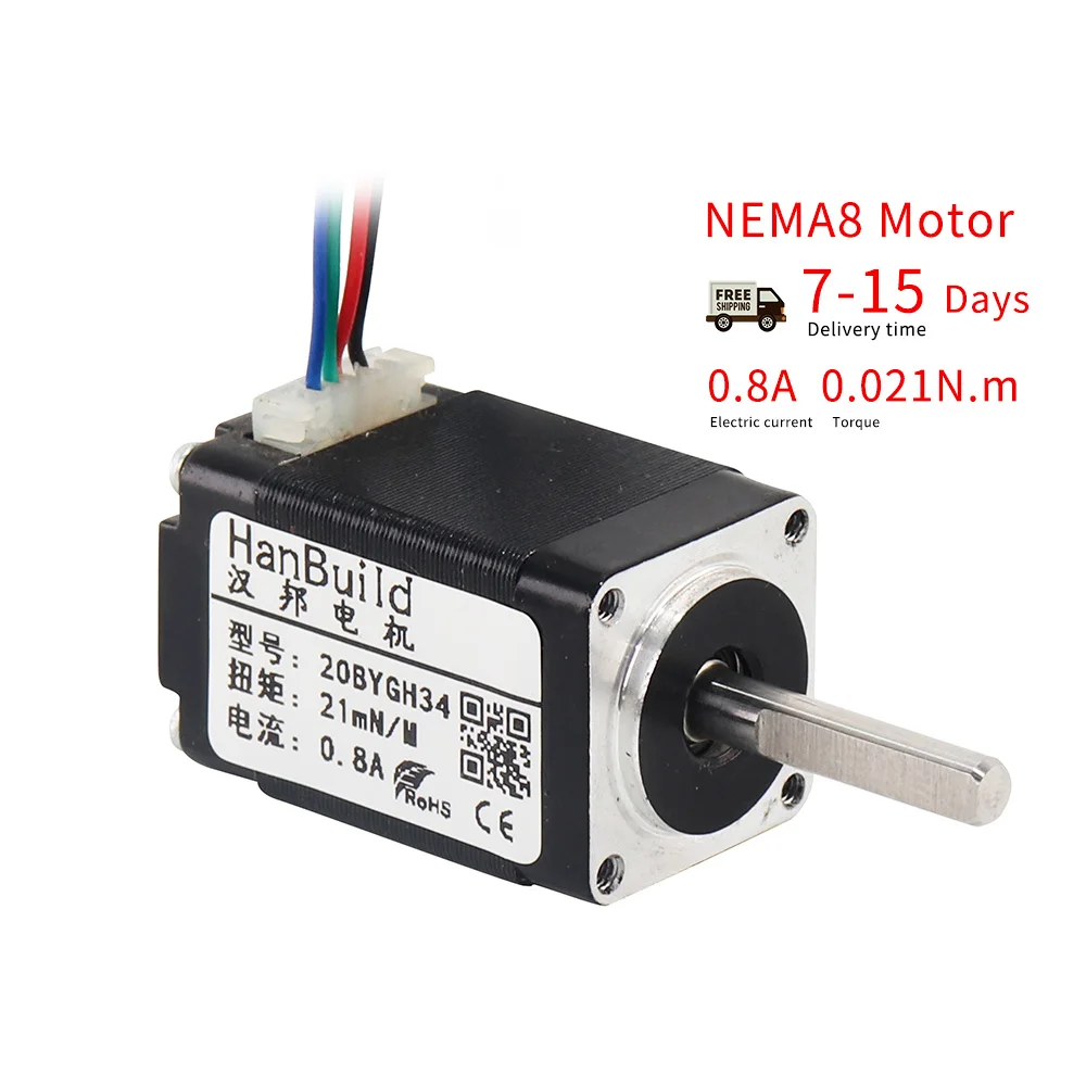 

Free shipping HanBuild machine accessories 20BYGH34 mini motor 34mm 0.8A 0.021N.m High Torque 20 Stepper motor nema 8