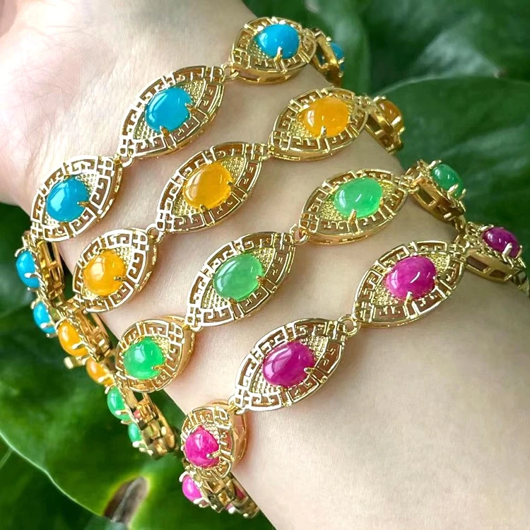 

HOT! jialin jewelry Wholesale Fashion 18k gold jade chain Bracelet women charm Bangles