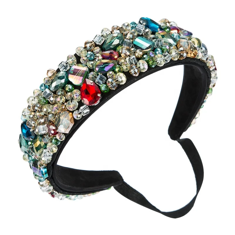 

Gorgeous Baroque Multi Color Crystal Headband for Woman Elegant Sparkly Rhinestone Hairband Female Party Hair Accessories gift, Picture shows