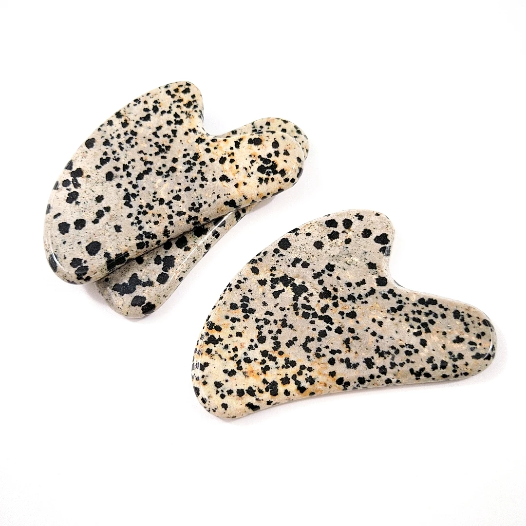 

Quick to ship heart dalmatian Jasper Natural and Natural gua sha custom logo