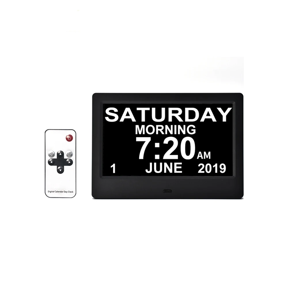 

lcd Extra Large letter Digital Calendar Day time Clock  With 5 Alarm and 3 reminders for seniors elderly, Black and white