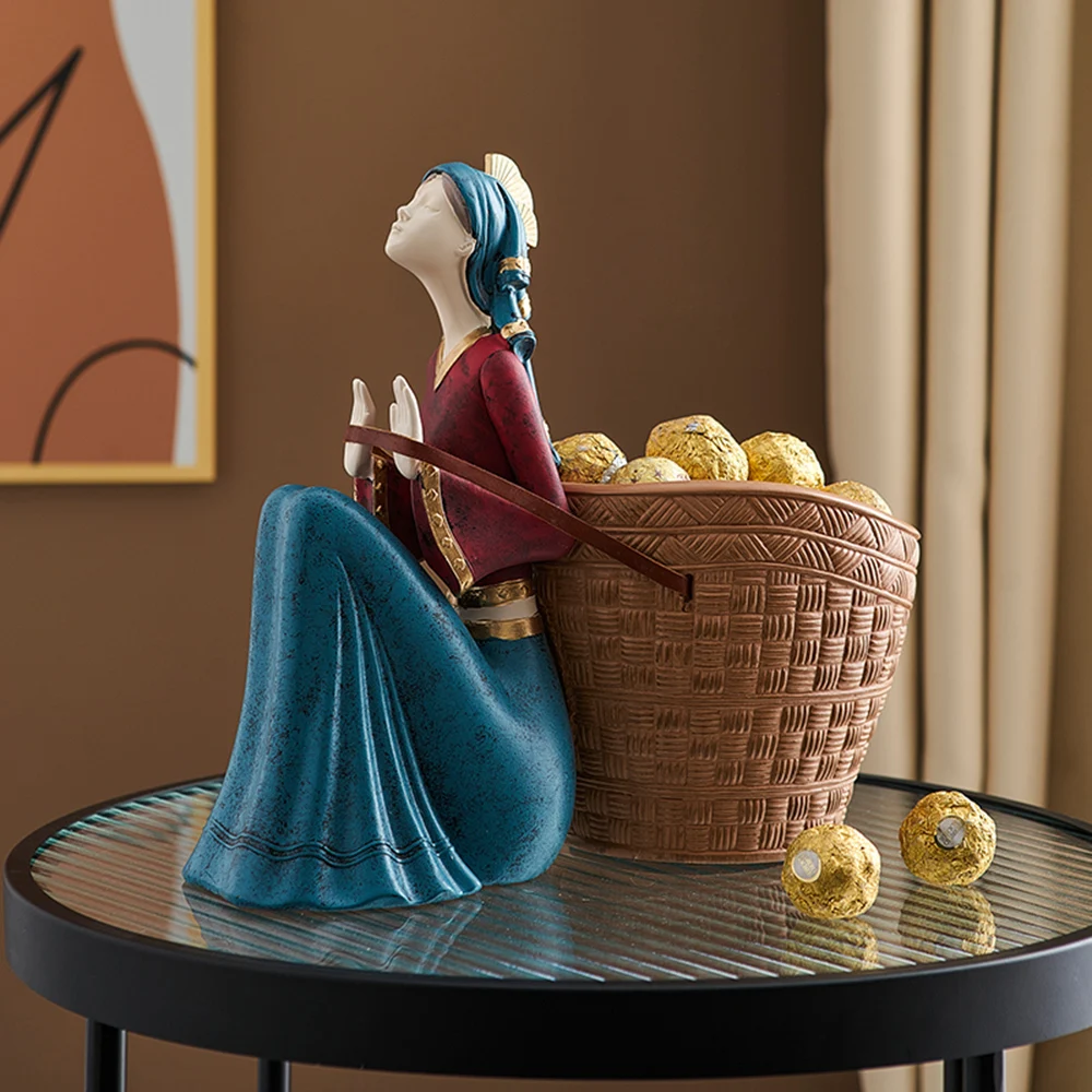 

Family statue decoration metal tray emerald flower back basket resin storage basket