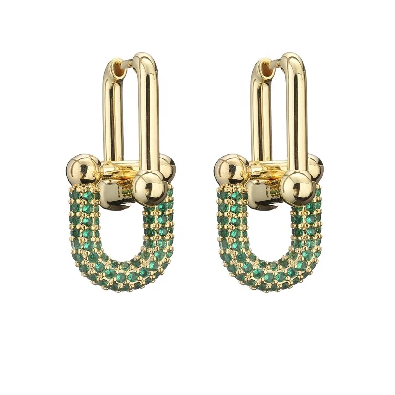 

Hot Selling Lovely Design 18K Gold Plated Multi Color CZ Zircon Lock Link Clip Earring