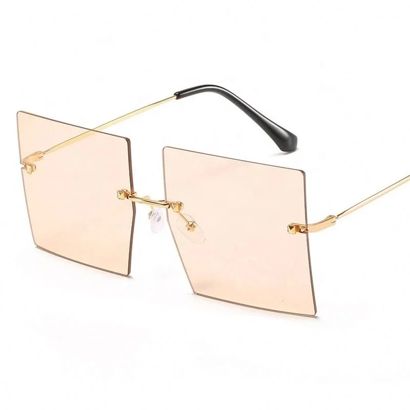 

Luxury Brand Clear Oversized Sunglasses For Women, Rimless Big Square Tinted Color Shades Eyewear Sun Glasses, As pic shows