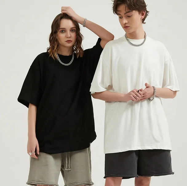 

Wholesale 100% cotton dropped shoulders unisex 240g thick cotton t-shirt