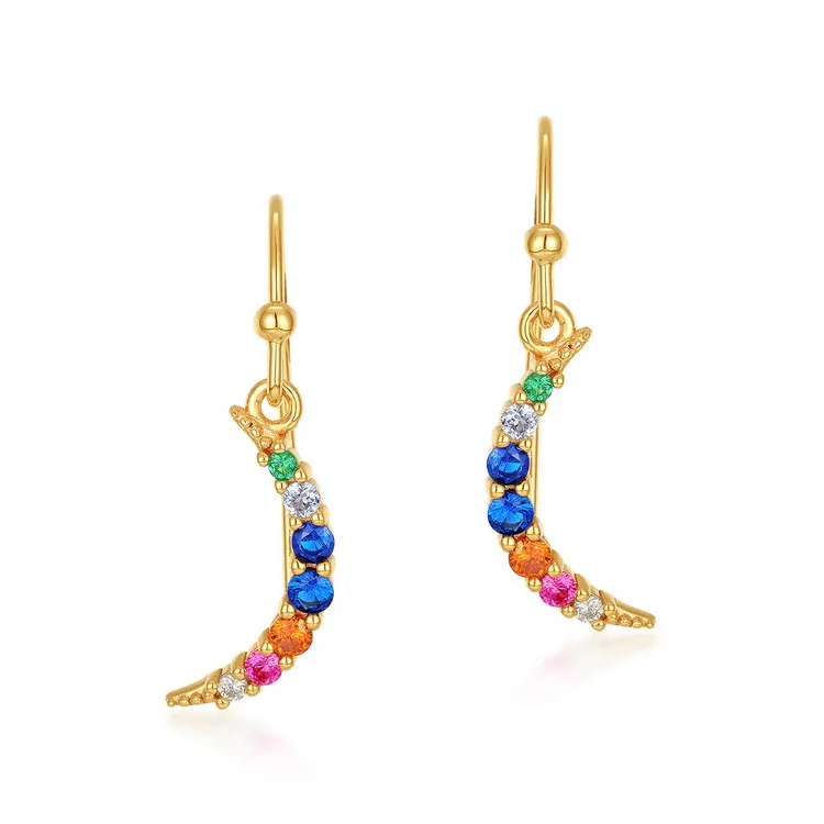 

Rainbow Color Zircon Moon Gold Plated 925 Silver Plated Earrings Hook