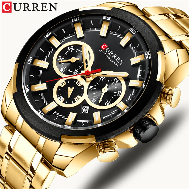 

CURREN Fashion Casual Stainless Steel Watches Men's Quartz Wristwatch Chronograph Sports Watch Luminous pointers Clock Male, 5 colors for choice