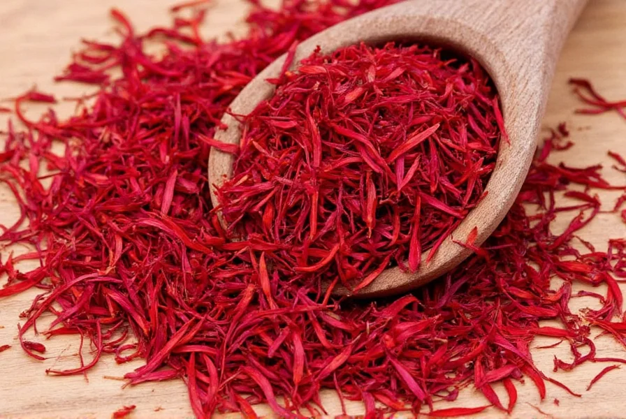 Close-up of saffron threads blooming in warm water, showing the vibrant color release