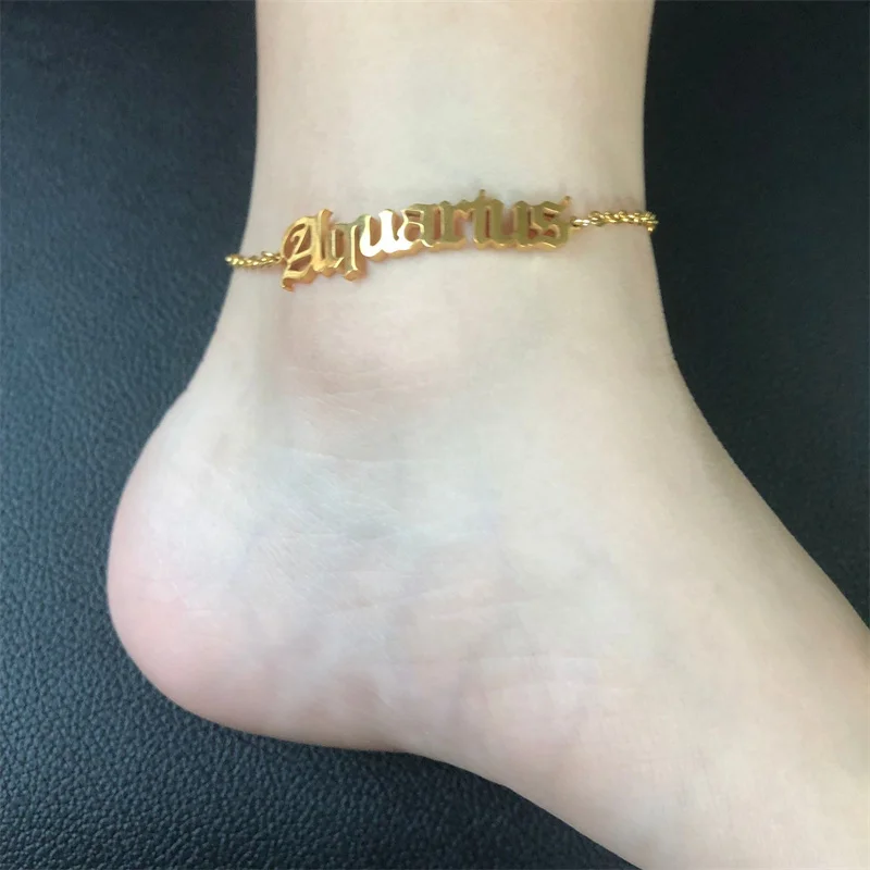 

Fashion Ankle Bracelet Jewelry Custom Signs Stainless Steel Chains 18k Gold Plated Zodiac Anklets For Women