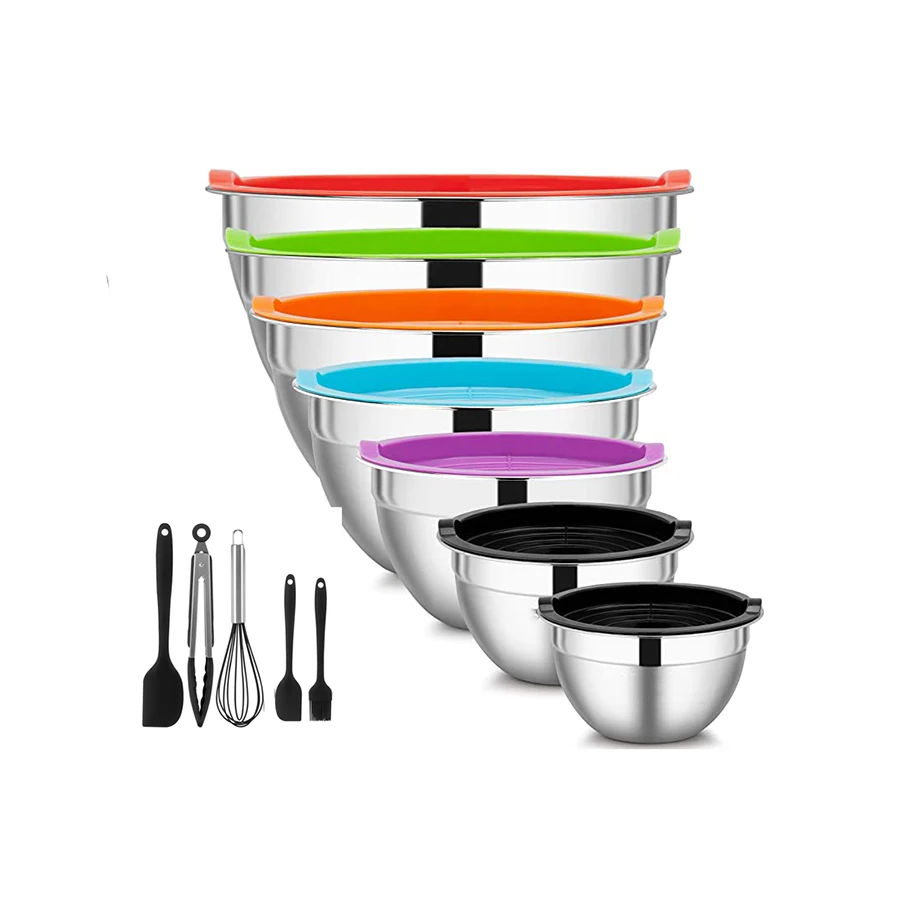 

Colorful Non-Slip Bottoms Dishwasher Safe Stainless Steel Mixing Bowls With Airtight Lids