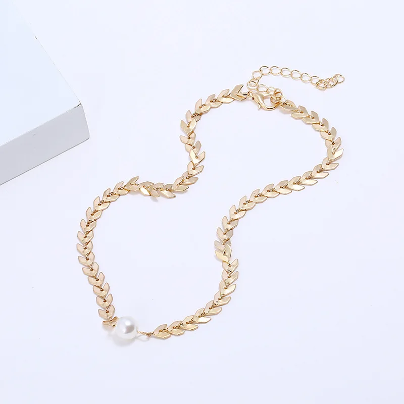 

New Chain Choker Necklaces Fishbone Airplane Shape Gold Color Necklace Flat Chain jewelry, Picture