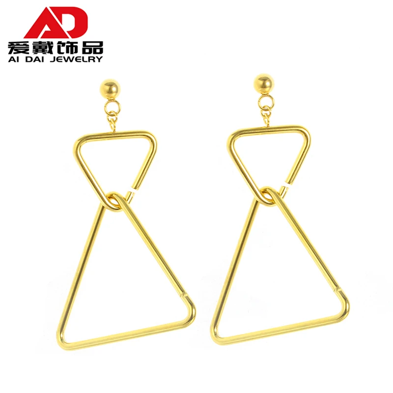 

European and American cold wind titanium steel geometric triangle earrings design girlfriends jewelry stainless steel gold earri