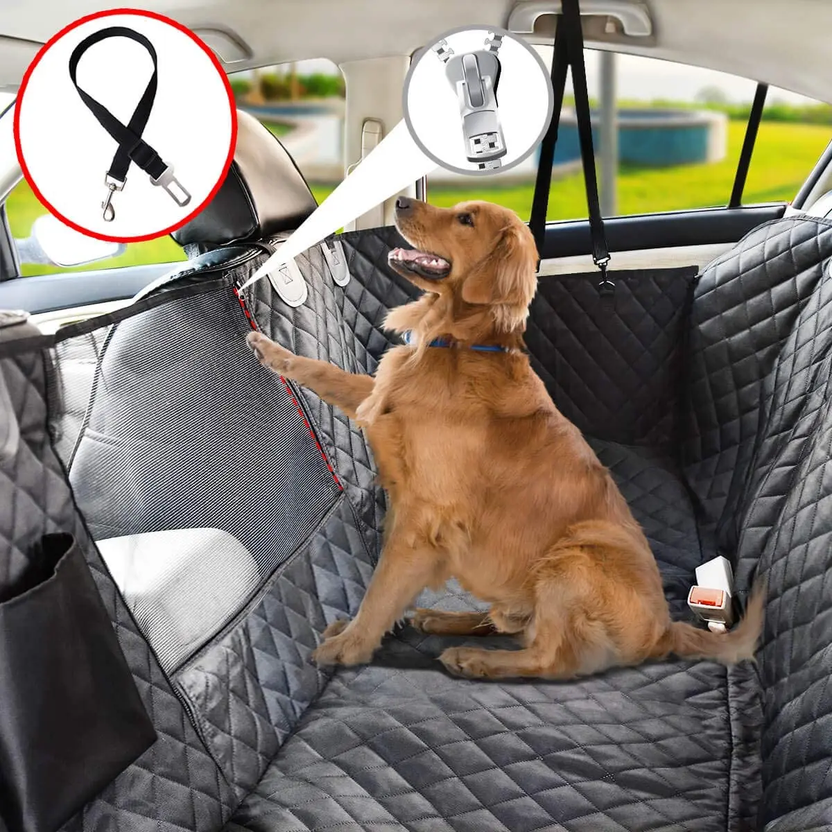 

100% Waterproof Dog Car Seat Cover with Mesh Window Scratch Nonslip Dog Car Hammock truck seat cover for Back Seat, Black