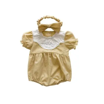 

F30264A 2021Infant clothing baby romper cotton short sleeved baby summer clothing with hair band, As picture