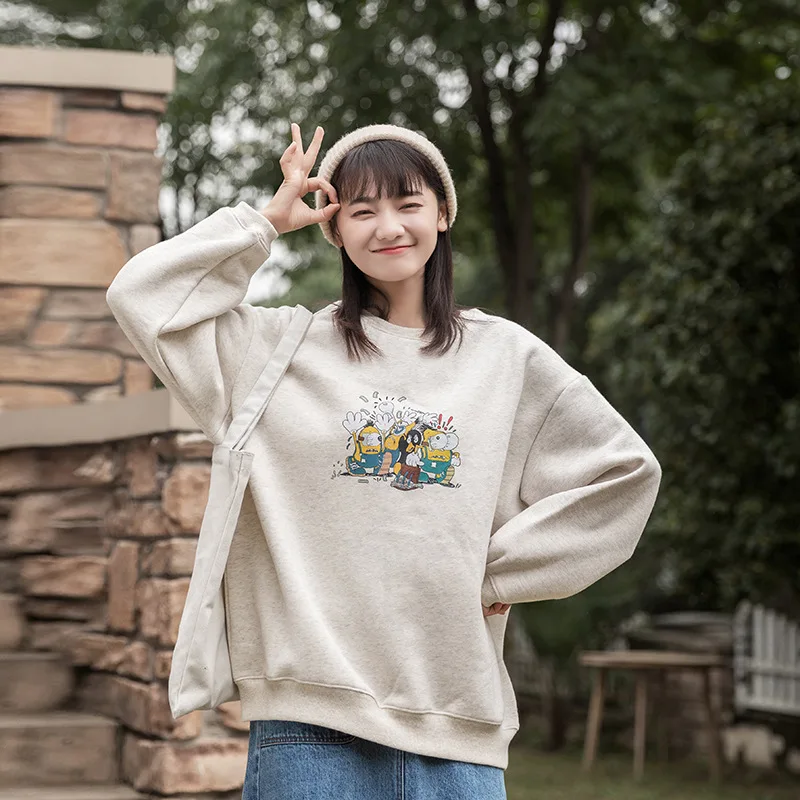 

Homemade cartoon print cute sweater women thickened autumn and winter new round neck loose lazy style student jacket
