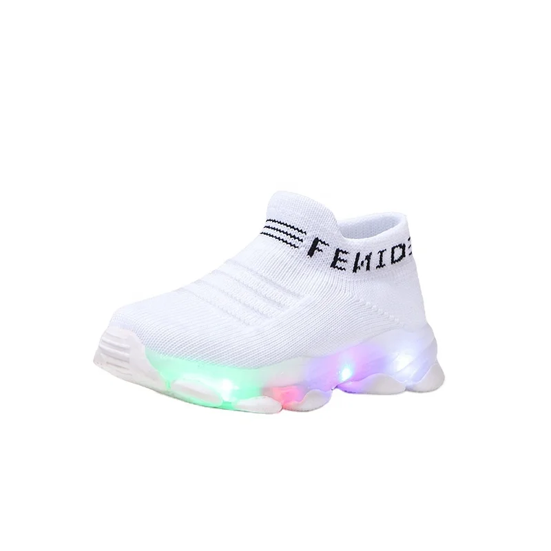 

Kids Sneakers Children Baby Girls Boys Letter Mesh Led Socks Sport Run Sneakers Shoes Light Up Shoes, 3 colors