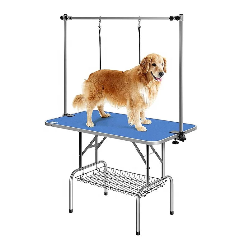 

Home Non-Slip Drying Table Pet Dog/Cat Grooming Table Adjustable Height Arm Foldable Grooming Table for Small/Medium Dogs, Blue