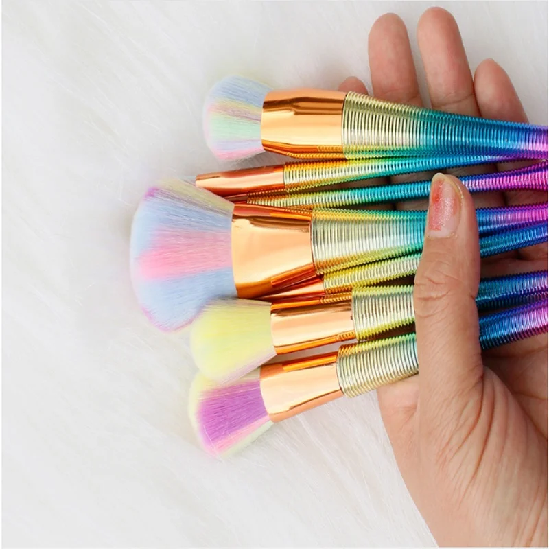 

Factory direct wholesale 7pcs makeup brush set lollipop-shaped handle color brush gold color collar