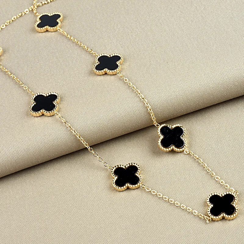 

Simple Gold Plated Stainless Steel Clover Necklace Hypoallergenic Black Enamel Necklace Jewelry For Women, Color to choose