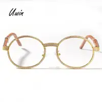 

New Style Fashion Iced Out Sunglasses Gold Frame Wood Material Trendy Teenage Jewelry Wholesale Gifts Retro Minimalist Style