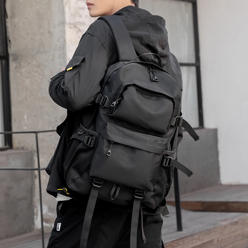 

Student school bag fashion trend large capacity backpack male college student travel backpack man bag, Black